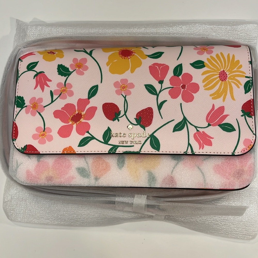 NWT Kate Spade Madison Strawberry Garden Pink Multi Flap Crossbody KG735